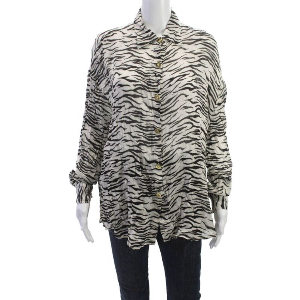 CinCin Womens Zebra Button Up Blouse Black Viscose Longsleeve Size S